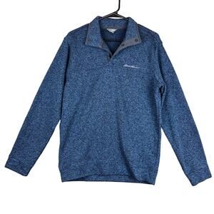 Eddie Bauer Mens Sweatshirt Blue Radiator Fleece Snap Mock Neck Long Sleeve M